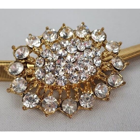 Vintage 80s Goldtone Skinny Rhinestone Stretchy Gold Tone Flex Belt main image 4